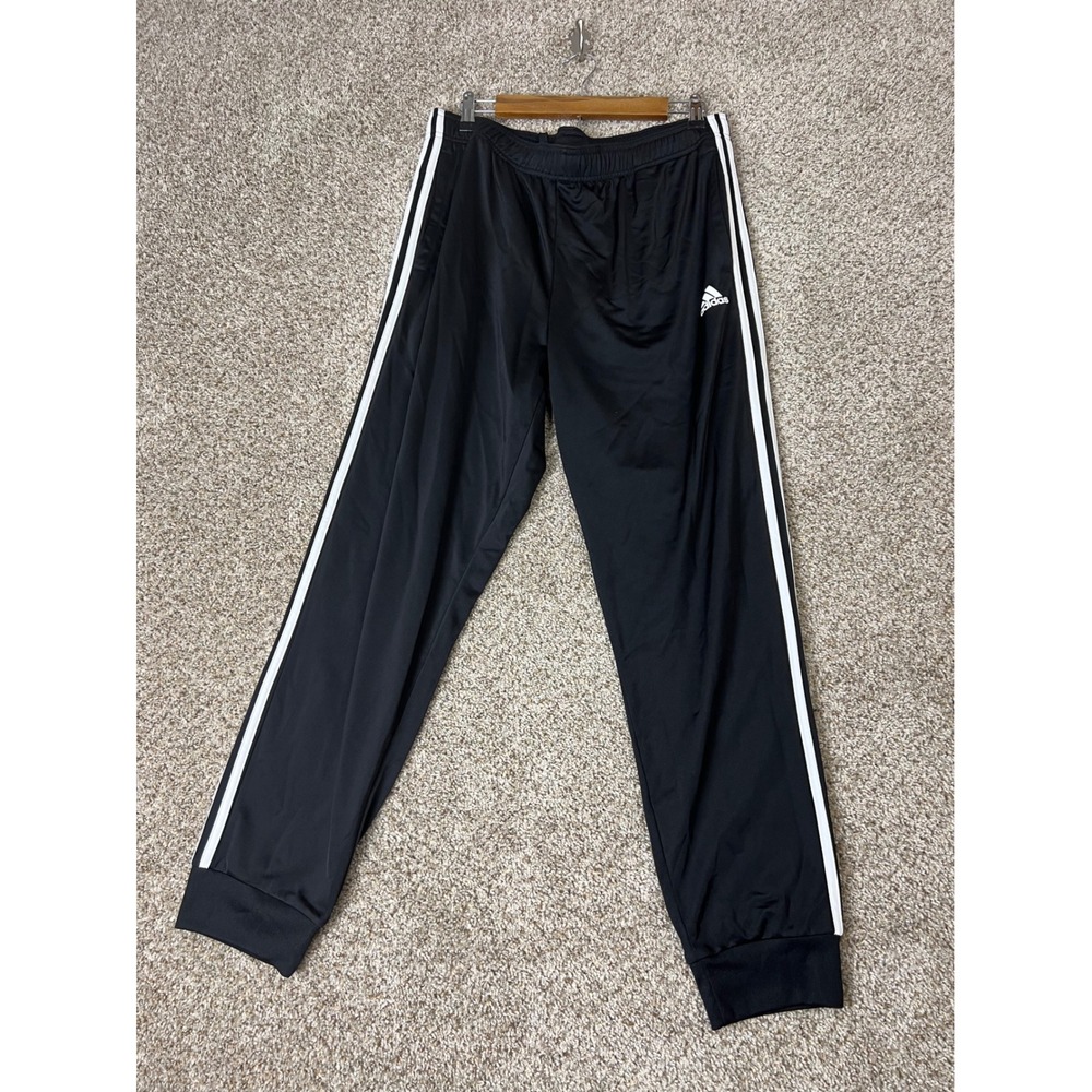 Adidas Mens XL Black White 3-Stripe Cuffed Tapered Jersey Jogger Pants
